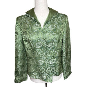Hao Teng Mulbery Silk Floral Brocade Green Jacket Size 8 Asian, Party